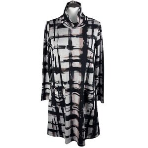 Pure Essence Women's Abstract Plaid‎ Turtleneck Long Sleeve Dress S Canada Made